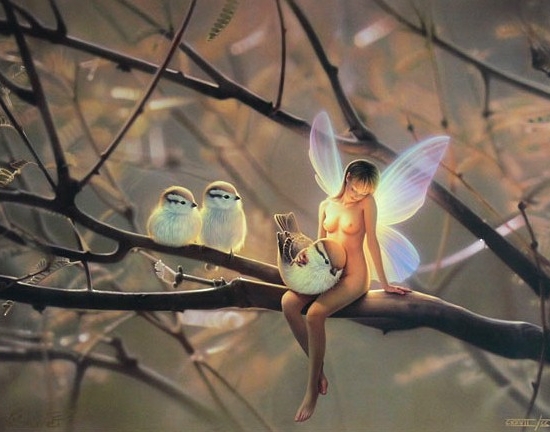 カーク・レイナートの絵画作品　タイトルは、フェザード フレンズ　featheredfriends